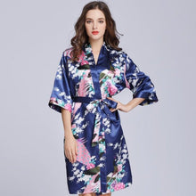 Load image into Gallery viewer, Half Sleeve Peacock Pattern Silk Kimono Yukata Sleepwear
