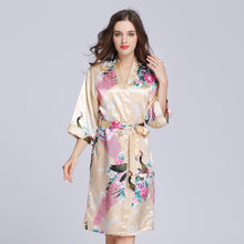 Load image into Gallery viewer, Half Sleeve Peacock Pattern Silk Kimono Yukata Sleepwear
