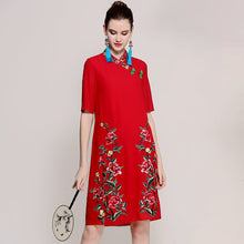 Load image into Gallery viewer, Half Sleeve Floral Embroidery Knee Length Cheongsam Prom Dress
