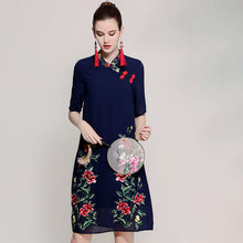 Load image into Gallery viewer, Half Sleeve Floral Embroidery Knee Length Cheongsam Prom Dress
