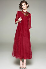 Load image into Gallery viewer, Organza with Auspicious Embroidery Full Length Cheongsam Prom Dress
