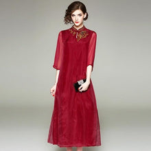 Load image into Gallery viewer, Organza with Auspicious Embroidery Full Length Cheongsam Prom Dress
