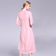 Load image into Gallery viewer, 3/4 Sleeve Floral Embroidery Signature Cotton Tea Length Ao Dai Dress
