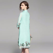 Load image into Gallery viewer, Knee Length Floral Embroidery Signature Cotton Traditional Cheongsam Dress
