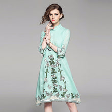 Load image into Gallery viewer, Knee Length Floral Embroidery Signature Cotton Traditional Cheongsam Dress
