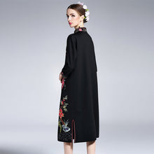 Load image into Gallery viewer, Knee Length Floral Embroidery Signature Cotton Retro Cheongsam Dress
