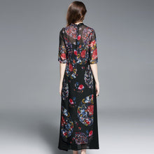 Muatkan imej ke dalam penonton Galeri, Key Hole Neck Auspicious Pattern Organza Full Length Ao Dai Dress
