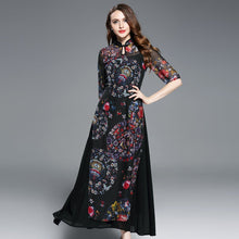 Muatkan imej ke dalam penonton Galeri, Key Hole Neck Auspicious Pattern Organza Full Length Ao Dai Dress
