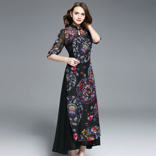 Muatkan imej ke dalam penonton Galeri, Key Hole Neck Auspicious Pattern Organza Full Length Ao Dai Dress
