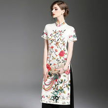 Load image into Gallery viewer, Floral Embroidery Signature Cotton Full Length Ao Dai Cheongsam with Pants
