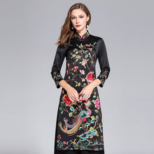 Load image into Gallery viewer, Half Sleeve Floral Embroidery Signature Cotton Full Length Ao Dai Cheongsam with Pants
