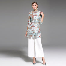 Muatkan imej ke dalam penonton Galeri, Silk Blend Cheongsam Top Chinese Suit includes Long Pants
