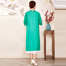 Load image into Gallery viewer, Tea Length Chinese Dress with Floral Embroidery Chiffon Shawl
