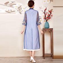 Load image into Gallery viewer, Mandarin Collar Floral Embroidery Chinese Han Costume Two-piece Chinese Dress
