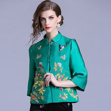 Load image into Gallery viewer, Floral Embroidery Cheongsam Top Chinese Style Baseball Uniform
