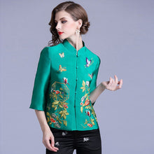 Load image into Gallery viewer, Floral Embroidery Cheongsam Top Chinese Style Baseball Uniform
