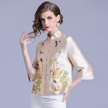 Load image into Gallery viewer, Floral Embroidery Cheongsam Top Chinese Style Baseball Uniform
