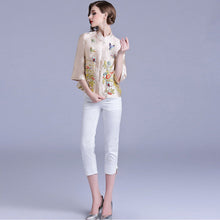 Load image into Gallery viewer, Floral Embroidery Cheongsam Top Chinese Style Baseball Uniform
