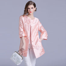 Load image into Gallery viewer, Floral Embroidery Round Neck Long Chinese Style Wind Coat
