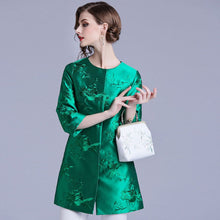 Load image into Gallery viewer, Floral Embroidery Round Neck Long Chinese Style Wind Coat
