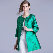 Load image into Gallery viewer, Floral Embroidery Round Neck Long Chinese Style Wind Coat
