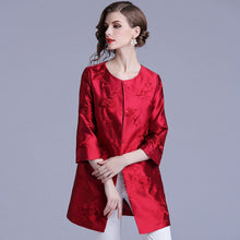 Load image into Gallery viewer, Floral Embroidery Round Neck Long Chinese Style Wind Coat
