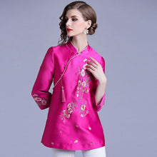 Load image into Gallery viewer, Floral Embroidery 3/4 Sleeve Cheongsam Top Chinese Jacket
