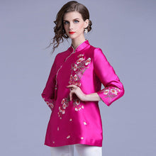 Load image into Gallery viewer, Floral Embroidery 3/4 Sleeve Cheongsam Top Chinese Jacket
