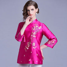 Load image into Gallery viewer, Floral Embroidery 3/4 Sleeve Cheongsam Top Chinese Jacket
