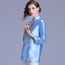 Load image into Gallery viewer, Floral Embroidery 3/4 Sleeve Cheongsam Top Chinese Jacket
