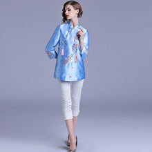 Load image into Gallery viewer, Floral Embroidery 3/4 Sleeve Cheongsam Top Chinese Jacket
