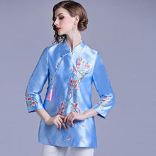 Load image into Gallery viewer, Floral Embroidery 3/4 Sleeve Cheongsam Top Chinese Jacket
