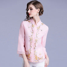 Muatkan imej ke dalam penonton Galeri, Floral Embroidery Organza Chinese Style Women&#39;s Jacket
