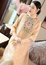 Muatkan imej ke dalam penonton Galeri, Round Collar Floral Embroidery Reformational Qipao Han Chinese Costume
