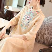 Load image into Gallery viewer, Round Collar Floral Embroidery Reformational Qipao Han Chinese Costume
