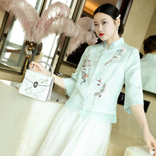 Load image into Gallery viewer, Bird Embroidery Mandarin Sleeve Women&#39;s Suit Han Chinese Costume
