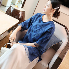 Muatkan imej ke dalam penonton Galeri, Crane &amp; Floral Embroidery Round Neck Tulle Chinese Shirt
