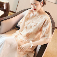 Load image into Gallery viewer, Crane &amp; Floral Embroidery Round Neck Tulle Chinese Shirt
