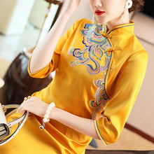 Load image into Gallery viewer, 3/4 Sleeve Auspicious Embroidery Cheongsam Chinese Dress
