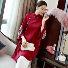 Load image into Gallery viewer, 3/4 Sleeve Floral Embroidery Traditional Chinese Coat with Tassel
