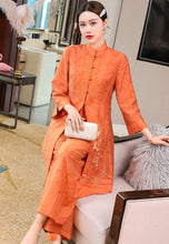 Load image into Gallery viewer, 3/4 Sleeve Fancy Cotton Floral Embroidery 2-piece Chinese Style Suit
