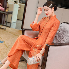 Load image into Gallery viewer, 3/4 Sleeve Fancy Cotton Floral Embroidery 2-piece Chinese Style Suit
