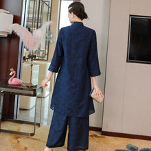 Load image into Gallery viewer, 3/4 Sleeve Fancy Cotton Floral Embroidery 2-piece Chinese Style Suit
