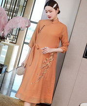 Load image into Gallery viewer, Floral Embroidery 3/4 Sleeve Hanfu Causal Dress Traiditonal Chinese Costume
