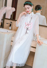 Muatkan imej ke dalam penonton Galeri, Lotus Embroidery 3/4 Sleeve Hanfu Causal Dress Traiditonal Chinese Costume
