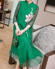 Muatkan imej ke dalam penonton Galeri, Lotus Embroidery 3/4 Sleeve Hanfu Causal Dress Traiditonal Chinese Costume
