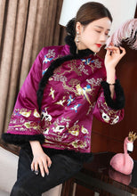 Load image into Gallery viewer, Fur Edge Floral Embroidery Brocade Chinese Style Wadded Coat
