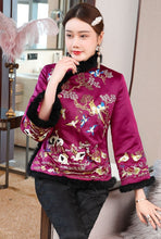 Load image into Gallery viewer, Fur Edge Floral Embroidery Brocade Chinese Style Wadded Coat
