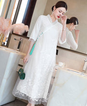 Load image into Gallery viewer, Floral Embroidery V Neck Hanfu Causal Dress Traiditonal Chinese Costume
