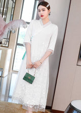 Load image into Gallery viewer, Floral Embroidery V Neck Hanfu Causal Dress Traiditonal Chinese Costume
